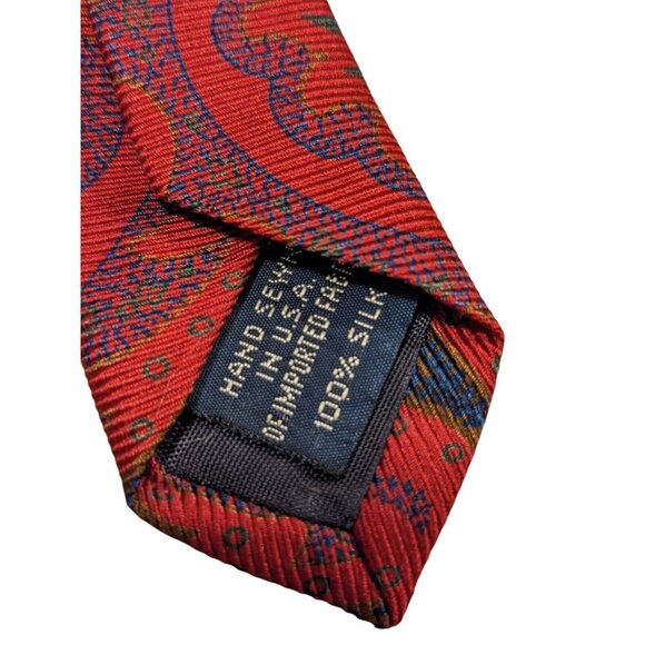 Vintage Lands End Mens Necktie Silk Pheasant Paisley Print Hand Made in USA - Picture 6 of 7